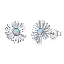 Daisy Earrings, 925 Sterling Silver Women Daisy Earrings, Opal Daisy Earrings, Sterling Silver, Cubic Zirconia