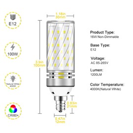 inShareplus LED Light Bulb, 16W E12 Base, 1500LM 120W Equivalent, Non-Dimmable, Nature White 4000K, 6Pack