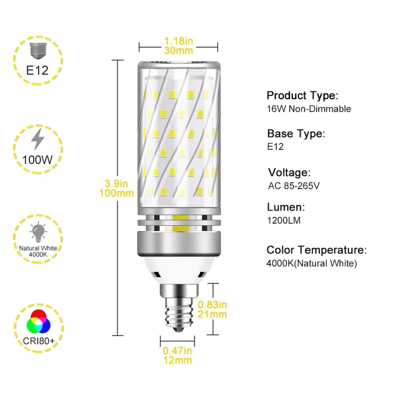 inShareplus LED Light Bulb, 16W E12 Base, 1500LM 120W Equivalent,