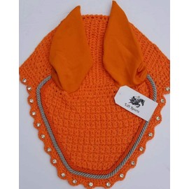 Horse Fly Bonnet with Ears Net Mask Veil with Crystals Blings Hand Made Breathable Cotton Crochet Shows Protect from Bugs and Flies (Cob, Maroon)