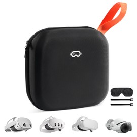 ProCase Hard Carrying Case Fit for Oculus Meta Quest 3, Quest 3S, Quest 2, Vision Pro VR Gaming Headsets, Original Head Strap and Touch Controller Accessories Shell Bag for Travel and Storage -Black
