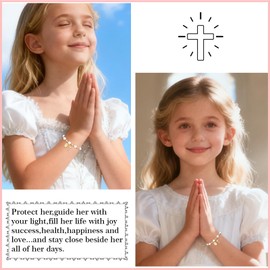 Fervia Catholic Gifts Virgin Mary Cross Rosary Pearl Bracelet for Girls Women Confirmation First Communion Baptism Religious Christian Jewelry Gift(Baptism)