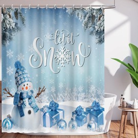 ChloropLastid Let It Snow Shower Curtain 72x72 Inches Snowman Christmas Tree Plalm Snowflake Shower Curtain Merry Xmas Eve Decor Fabric Waterproof Curtain Include Hook