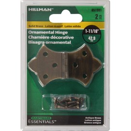 The Hillman Group 851591 1-11/16 x 3-1/16-Inch Solid Brass Decorative Hinge, Antique, Brass Finish