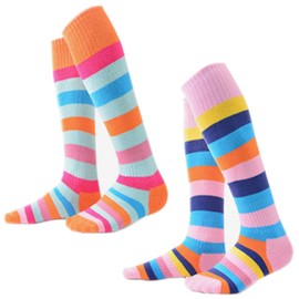 Pumkryth 2 Pack Ski Socks for Kids-Winter Warm Snowboard Thermal Socks Wool High Performance Socks for Skiing Snowboarding M