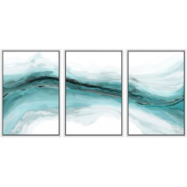 SIGNWIN Framed Canvas Print Wall Art Set Pastel Watercolor Vibrant Teal Paint Stroke Landscape Abstract Shapes Illustrations Modern Art Decorative for Living Room, Bedroom, Office - 16"x24"x3 White