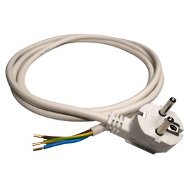 Cable with Plug and Ferrules, Plug 230 V, 16 A, 3 Metres, Connection Cable with Schuko Plug, Connection Cable with Plug, Protective Contact Cable, Power Cable with Wire End Ferrules, IP20, White