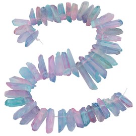Nupuyai Natural Rock Crystal Quartz Crystal Points for Jewelry Making, Titanium Coated Aura Crystal Top Drilled Graduated Spike Stone Beads 15" Full Strand