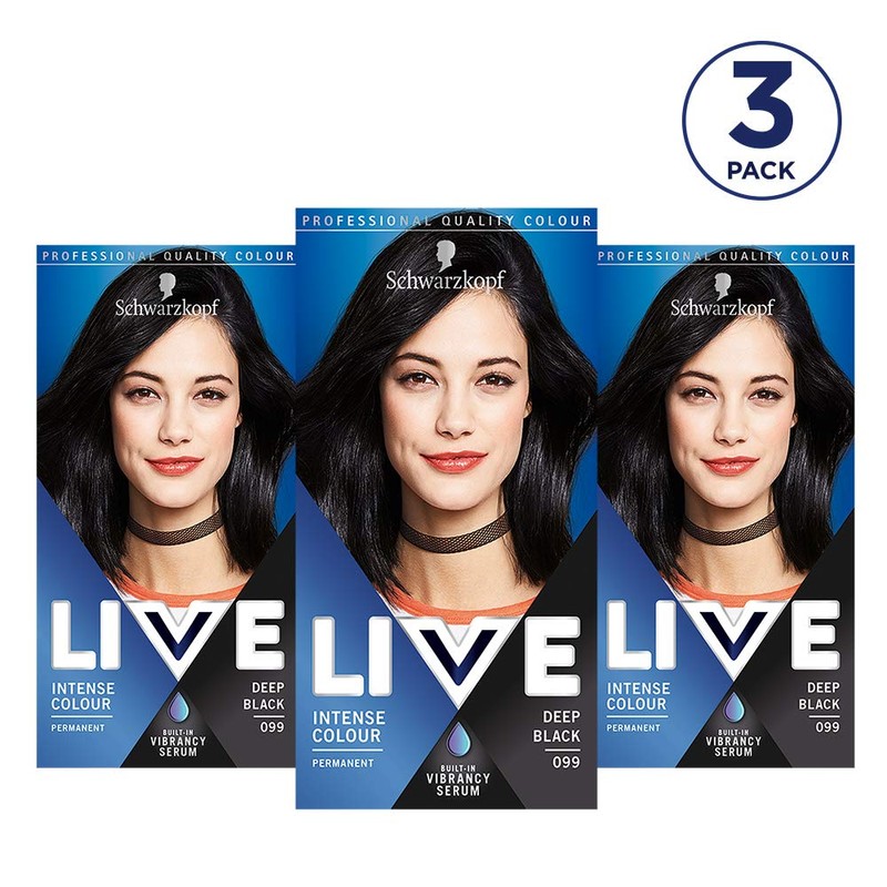 LIVE Schwarzkopf Live Intense Colour Black Hair Dye, 3-Pack Permanent