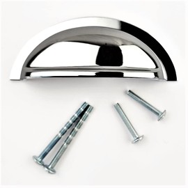 Sets of 6 Cup Handles, Vintage Shell Design for Kitchen cabinets & Bedroom Furniture, Cupboard Drawer & Door Polished Chrome Fittings by FFF (76mm Between fixings)