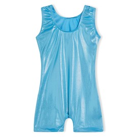 Domusgo - Maillot de gimnasia para niñas con pantalones cortos y brillantes de una sola pieza para niños, Bicicleta azul brillante, 7-8 Años