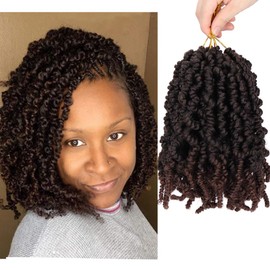 Dorsanee Pre-twisted Spring Twist Crochet Hair 10 Inch 4 Packs Short Curly Crochet Hair Pre Looped Crochet Braids Mini Passion Twists Fluffy Twist Synthetic Hair Extensions (10 Inch,T33#)