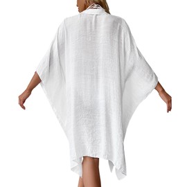 CEEMACE Traje de Baño Cover Up Mujer Camisa Vestido de Playa con Botón Color Puro para Vacasiones Tomando el Sol