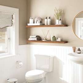 HOOBRO Floating Shelves, Wall Shelf Set of 2, 39.4 Inch Hanging Shelves with Invisible Brackets, for Bathroom, Bedroom, Toilet, Kitchen, Office, Living Room Decor, Rustic Brown BF100BJP201G2