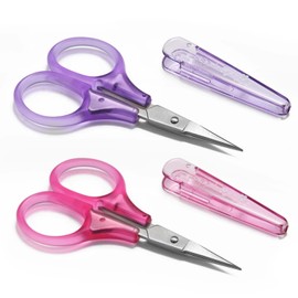 Small Scissors All Purpose, Sharp Mini Detail Craft Scissors Set with Protective Cover, Precision Straight Fine Tips Design, Ideal for Paper Cutting, Scrapbooking, Beauty Crafting, Sewing, Red/Purple