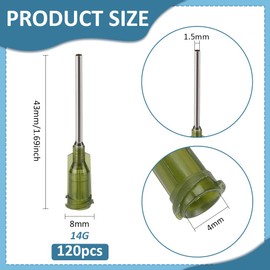 BENECREAT 120Pcs 304 Stainless Steel Dispensing Needle, 14 Gauge Dark Olive Green Blunt Tip Glue Bottle Needles with Luer Connector for Alcohol, Essential Oil Dispensers