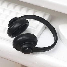 Black 1:12 Dollhouse Headphones Miniature Headset Model Toy Micro Landscape Decoration Dollhouse Accessories