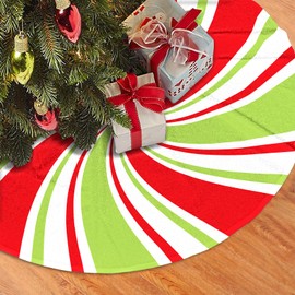 White Red and Green Christmas Tree Skirt 48 Inch, Candy Christmas Decor, Winter Holiday Peppermint Candy Swirl Striped Tree Mat Decoration for Xmas Party Ornaments Holiday Accessory Decorative