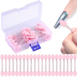 Furtherpretty Chrome Applicator for Nails, 50pcs Dual-Sided Eyeshadow Sponge Applicator Makeup Brush Chrome Nail Powder Applicator Disposable Nail Brushes with Box, Nail Salon Supplies (50pcs-Pink)