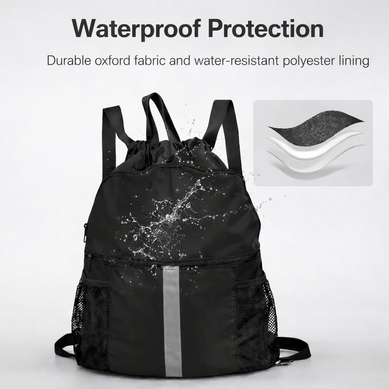 PPZ Drawstring Sports Backpack with Side Mesh Pockets, Lightweight Gym
