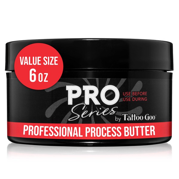 Tattoo Goo Pro Series Professional Process Butter, Vegan Tattoo Butter with with Olive Oil, Shea Butter, and Beeswax - Petroleum and Lanolin-Free Tattoo Aftercare - 6 oz