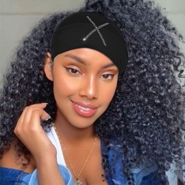 CAKURE Letters Crystal Headband Rhinestone Black Head Wraps Wide Knotted Head Band Turban Party Night Club Hairbands Glittery Hair Accessories for Women and Girls (X, Black)