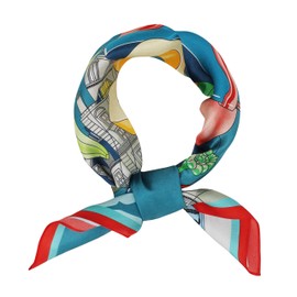 SUNMISILK 100% Mulberry Silk Scarf 25x25 Inch - Digital Printed Lightweight Square Scarf for Women, with Gift Packaging (Red blue-18)