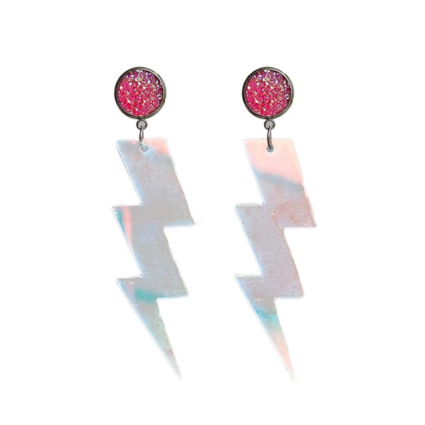 Sparkle Glitter Sequins Lightning Bolt Earrings for Women Acrylic Exaggerated