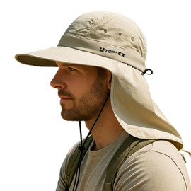 TOP-EX Mens Wide Brim Sun Hat with Neck Protection UPF 50 Cooling Hat for Fishing Hiking Adjustable Foldable Outdoor Cap for Large Heads Light Khaki L/XL