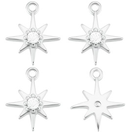 Beebeecraft 1 Box of 20 Platinum Plated Brass North Star Pendants Zirconia Micro Plaster Pentagram Pendant Small Stars Charms for Jewellery Making Earrings Bracelets Necklaces