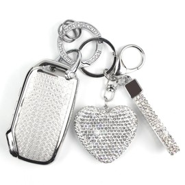 Simocky Key Fob Cover with Heart Keychain, Car Key Shell Compatible with Kia 2020-2022 Soul 2019-2021 Forte 2020-2021 Telluride K5 2021-2022 Seltos NIRO Sportage Sorento Protector (Silver)