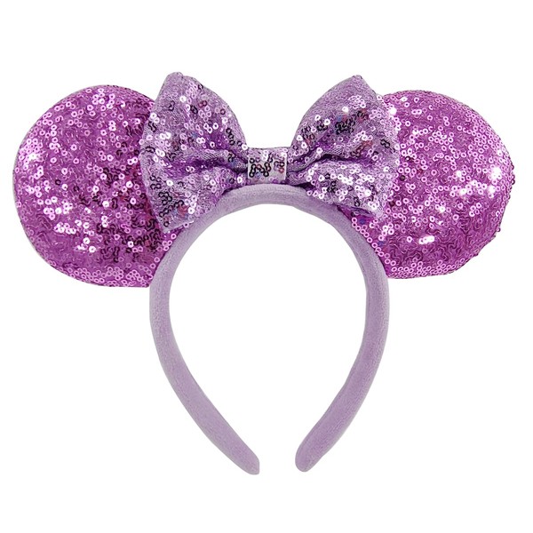 WW-WONDERFULWORLD Purple Mouse Ears Headbands With Bow & Snowflake & Girls Sequins, for Cartoon Princess Costume Cosplay Decoration, Glitter Christmas Party for Kids & Women; PR (Soft Flannel)