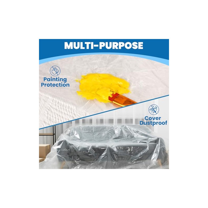 18 Pack Plastic Drop Cloth, 9 x 12 Feet Plastic