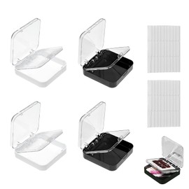 Nail Tip Case, Nail Tip Storage, Set of 4, Includes 60 Double Sided Tapes, Portable, Small, Plastic, Transparent, Artificial Nails, Nail Parts Storage Box