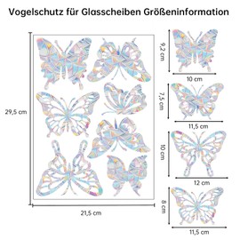 GoldRock Butterfly Prism Window Stickers, Bird Protection, Pack of 14 Bird Protection for Glass Panes, Suncatcher Sticker, Rainbow Window Sticker Film Against Bird Strike, Bird Protection Sticker