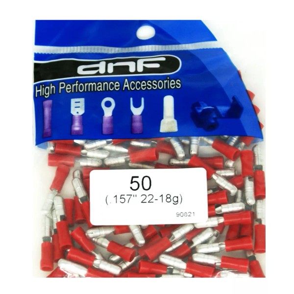 DNF 100 PACK 22-18 GAUGE RED VINYL MALE BULLET CONNECTORS