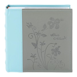 Golden State Art, Photo Album Holds 200 4"x6" Pictures 2 Per Pages Faux Leather Vintage Inspired Cover(Grey & Light Blue, 1-Pack)
