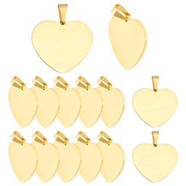 DELORIGIN 12 Stück Vergoldete Stanzrohlinge Herzanhänger Aus Metall Edelstahl Gravurrohlinge 25mm Anhänger Für Halskette Haustierhalsband ID Namensschilder Schmuckherstellung