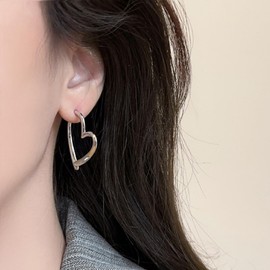 Heart Earrings for Women Hoops Gold Love Shaped Drop Dangle Earrings Large Heart Jewelry (Silver)