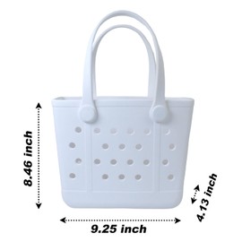 Uwooq Small Beach Tote Bag, Portable Mini Rubber Tote Bag for Women, 11" x 8.5" x 4.5" Waterproof Cute Beach Bag for Sports (Small-White)
