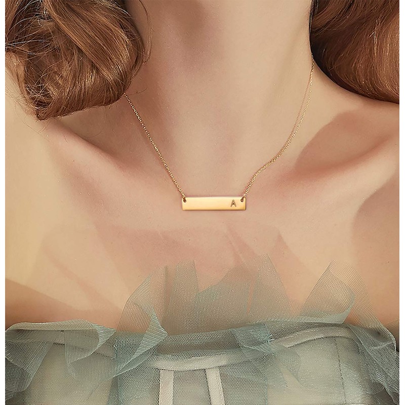 Initial Bar Necklace 18K Gold Plated Stainless steel Initial Necklace