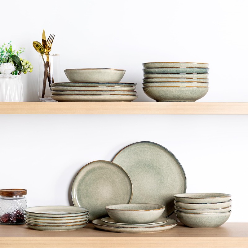 AmorArc Ceramic Dinnerware Sets,Handmade Reactive Glaze Stoneware Plates and Bowls