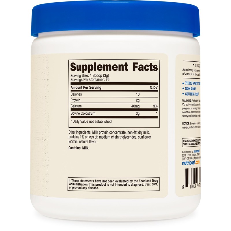 Nutricost Colostrum Powder 8 oz, Lactoferrin and Minimum 30% Immunoglobulins