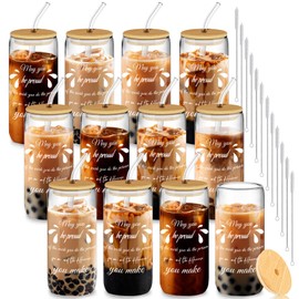 12 Set Employee Appreciation Gifts, 20oz Glass Cups w/Lids Straws, Thank You Gifts for Her Mom Sister Best Friends, Employee Christmas Gifts for Women Teacher Nurse Team Staff Coworker (May You)