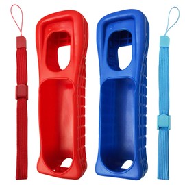 Jadebones 2X Silicone Skin Case Cover with Wrist Strap for Wii Remote Controller (Red+Blue)