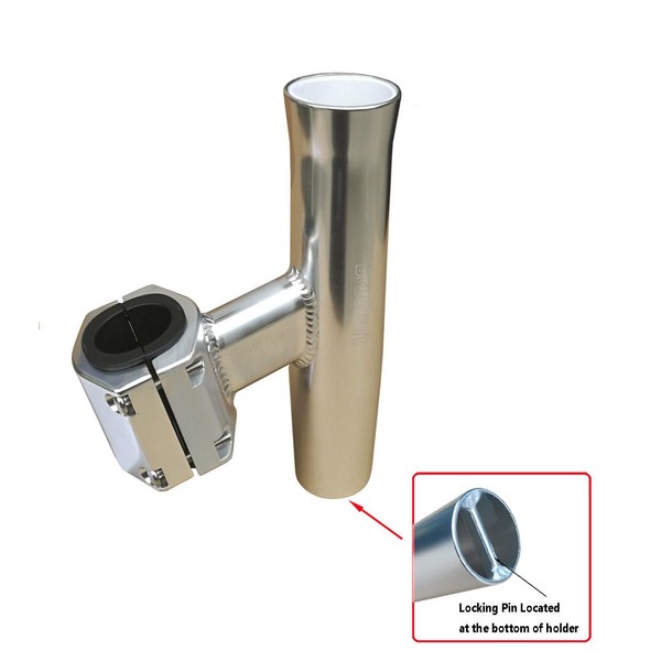 Brocraft Boat T-TOP Rod Holder / Clamp-On Rod Holder - Silver Aluminum - Vertical Mount - Fits 1" to 2" O.D. Pipe