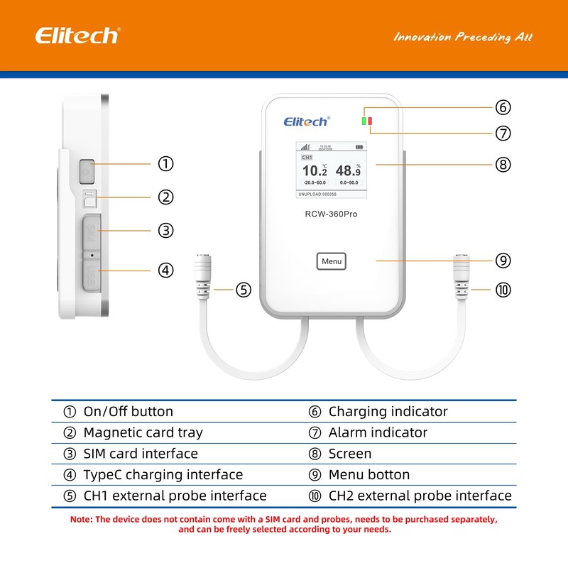 Elitech 5G/2.4G WiFi Real-Time Digital Data Logger, Diverse Replaceable Probes(Sold