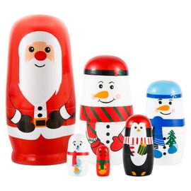 BOXOB 6pcs Christmas Nesting Dolls, Wooden Matryoshka Dolls Stacking Doll Toy Christmas Matryoshka Dolls Cartoon Pattern Nesting Dolls for Kids Christmas Party Home Decoration Supplies