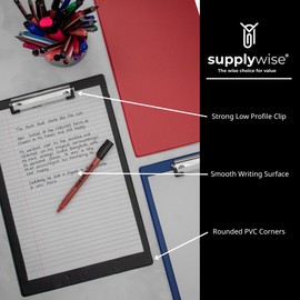 Supplywise Black Clipboard A4, Multi-Purpose Clip Boards A4, Clipboard Folder, Low Profile Clip, Document Organiser with Pen Holder, Clipboards for School, Home & Office