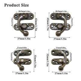Bztzhm Pack of 20 Antique Locking Hooks, Latch Hook Hasp, Small Antique Latch Hook, Antique Bronze Colour Hasp, Left/Right Latch Hook, for Wooden Box, Jewellery Box, Wardrobe